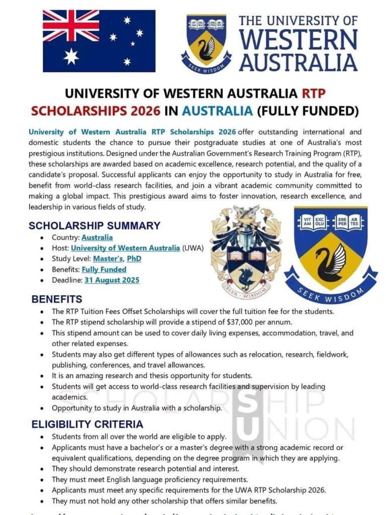 UWA RTP Scholarships 2026